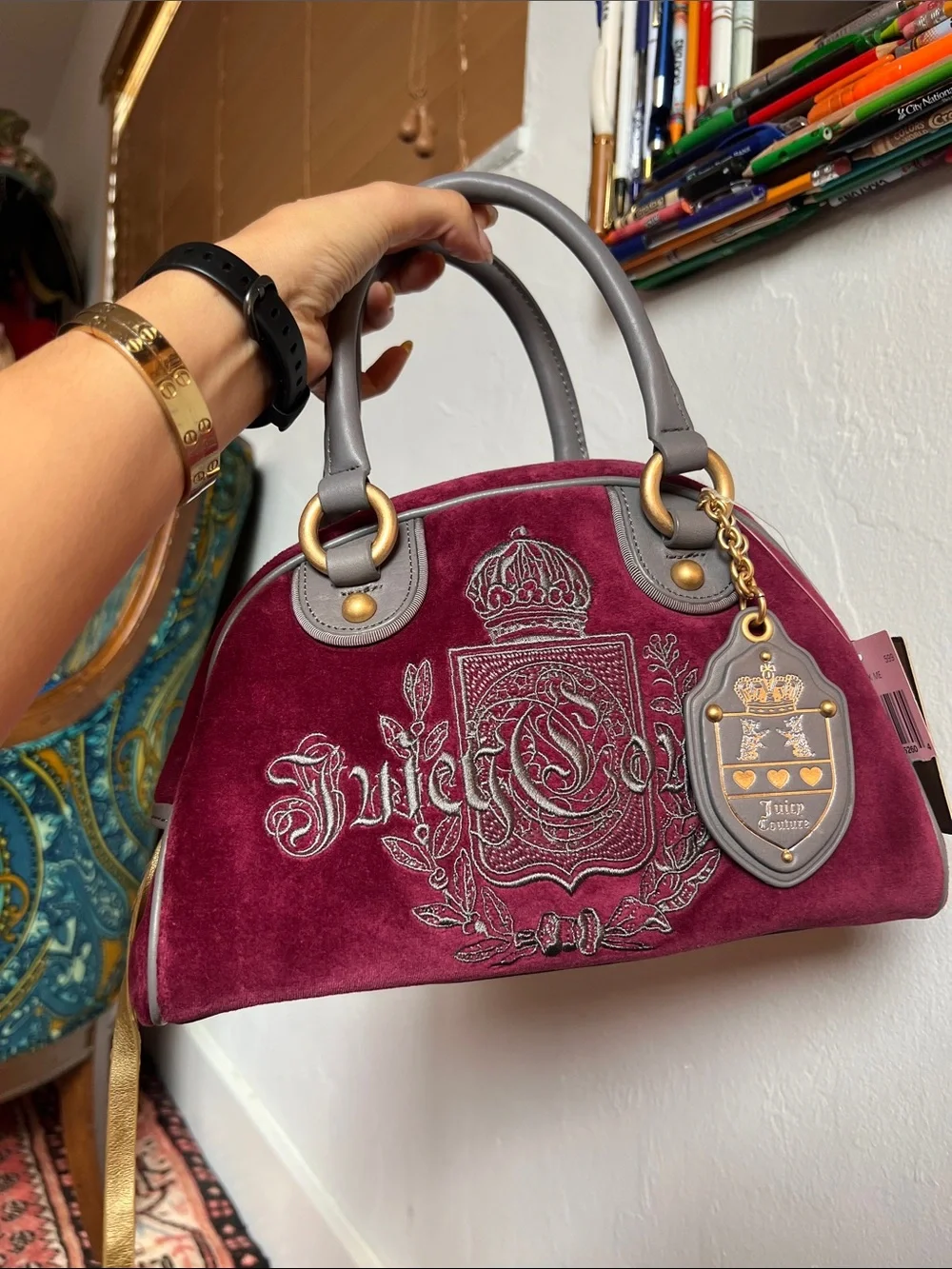 RARE Juicy Couture 2002 Vintage Burgundy Velvet Bowling Bag Brand New with tags